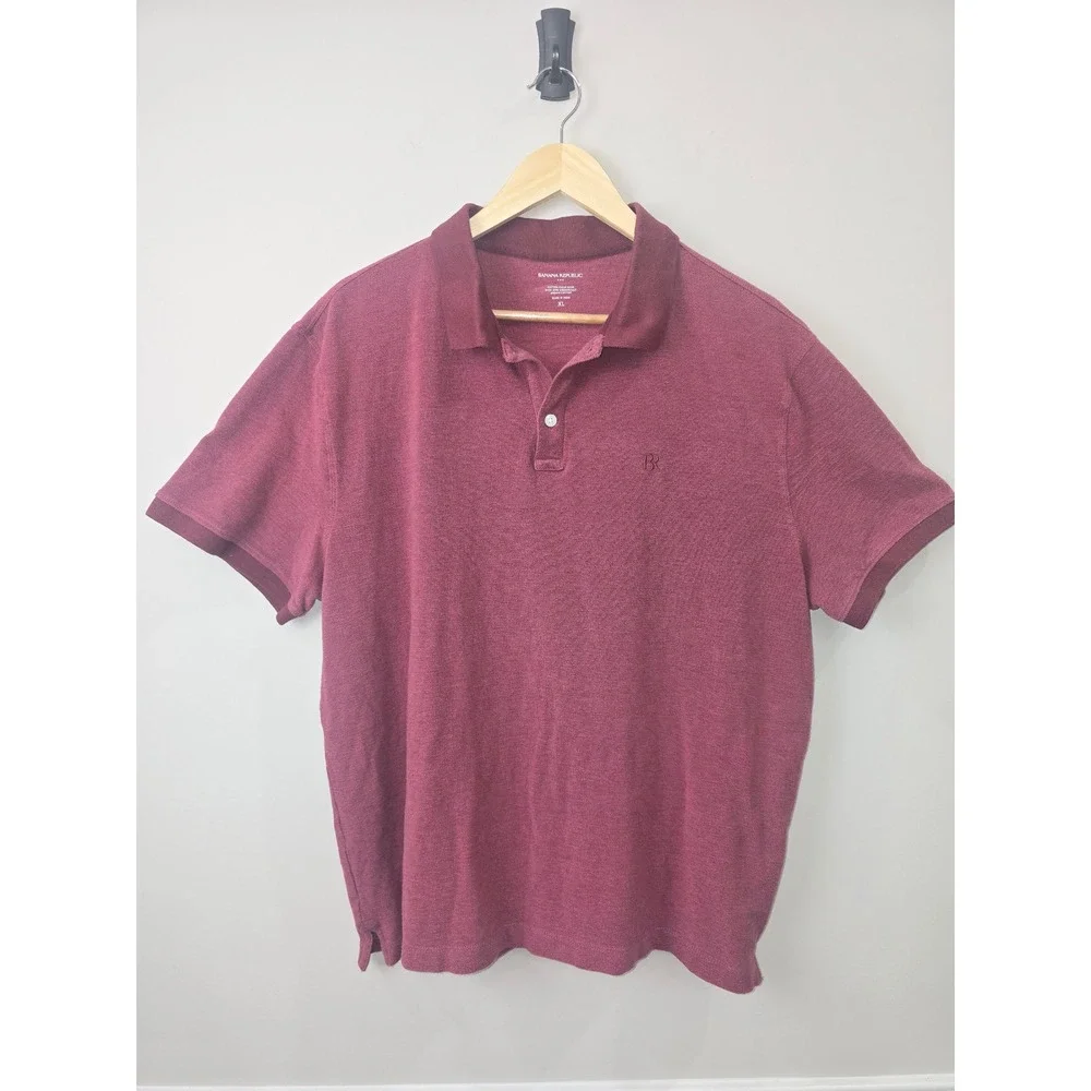 Banana Republic Mens XL Burgundy Organic Cotton Pique Short Sleeve Polo Shirt